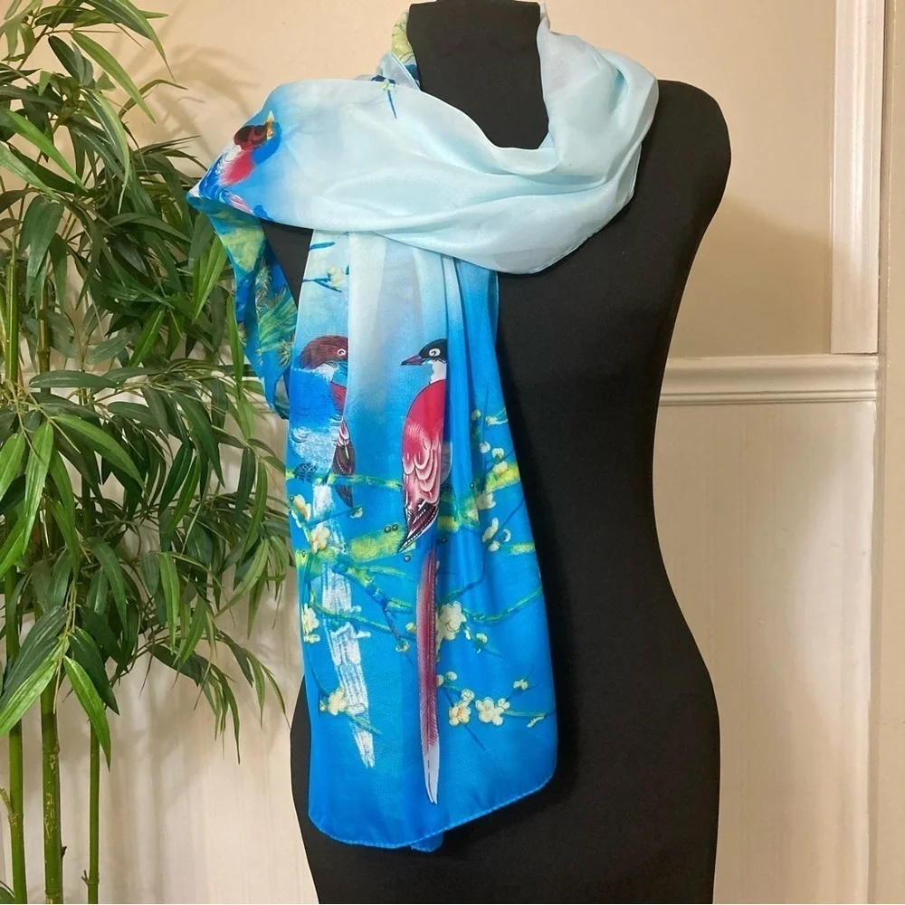 EUC Scarf with Japanese style‎ bird print, 20” x 60”